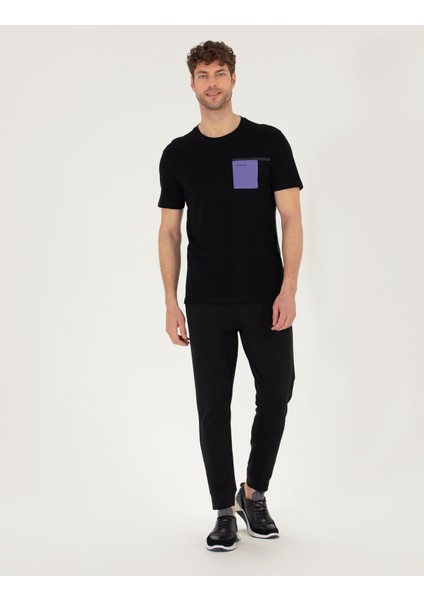 Erkek Siyah Slim Fit Baskılı Bisiklet Yaka Tişört 50262615-VR046