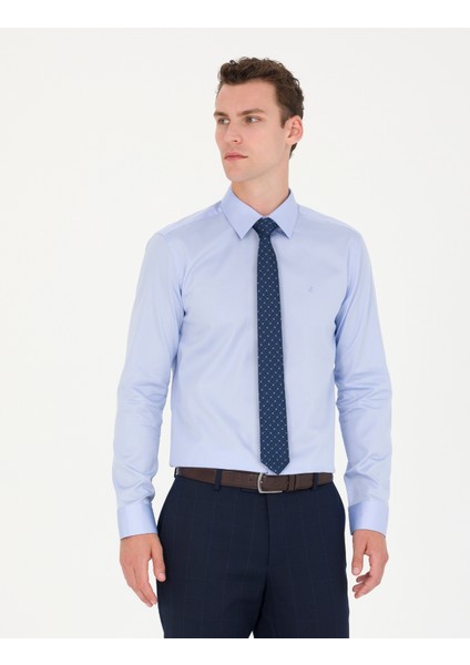 Erkek Koyu Mavi Slim Fit Uzun Kollu Basic Gömlek 50277147-VR032