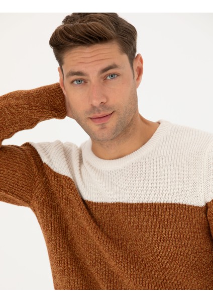 Erkek Bej Slim Fit Bisiklet Yaka Yün Karışımlı Triko Kazak 50278098-VR011