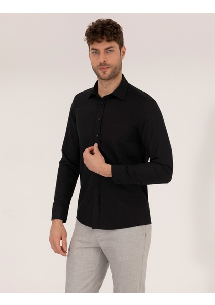Erkek Siyah Slim Fit Oxford Gömlek 50268227-VR046