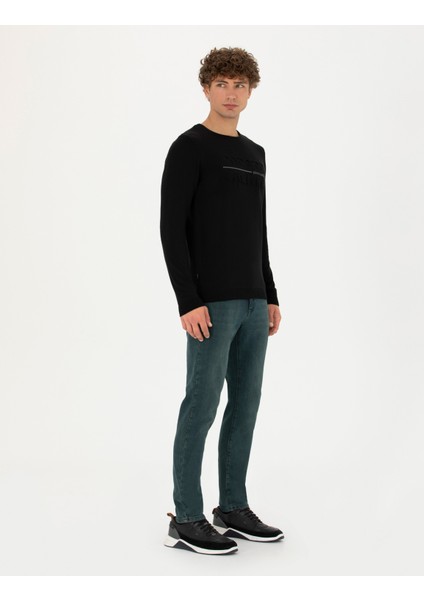 Erkek Siyah Slim Fit Bisiklet Yaka Triko Kazak 50278025-VR046