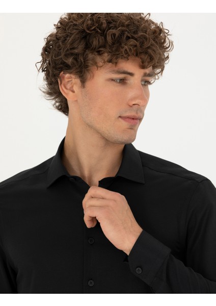 Erkek Siyah Slim Fit Uzun Kollu Gömlek 50275692-VR046