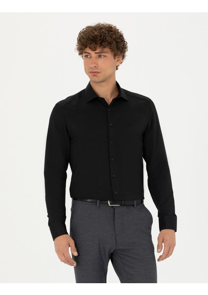 Erkek Siyah Slim Fit Uzun Kollu Gömlek 50275692-VR046