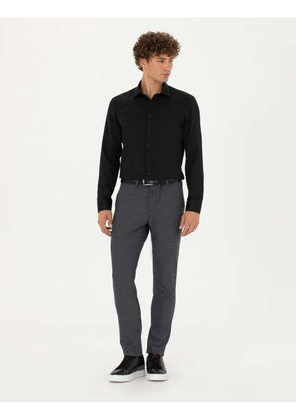 Erkek Siyah Slim Fit Uzun Kollu Gömlek 50275692-VR046