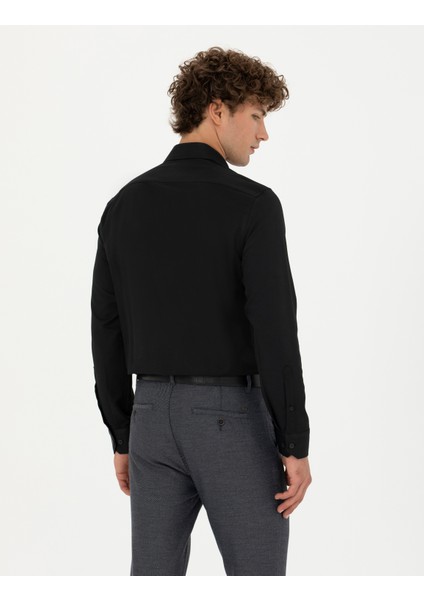 Erkek Siyah Slim Fit Uzun Kollu Gömlek 50275692-VR046