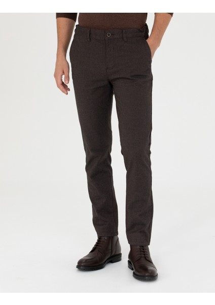 Erkek Kahverengi Slim Fit Kanvas Pantolon 50278468-VR029