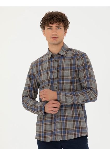 Erkek Kahverengi Regular Fit Uzun Kollu Gömlek 50274652-VR029