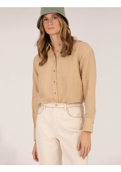 Kadın Bej Keten Karışımlı Gömlek 50262568-VR011 modelleri