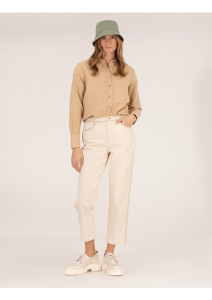 Kadın Bej Keten Karışımlı Gömlek 50262568-VR011 fırsatları