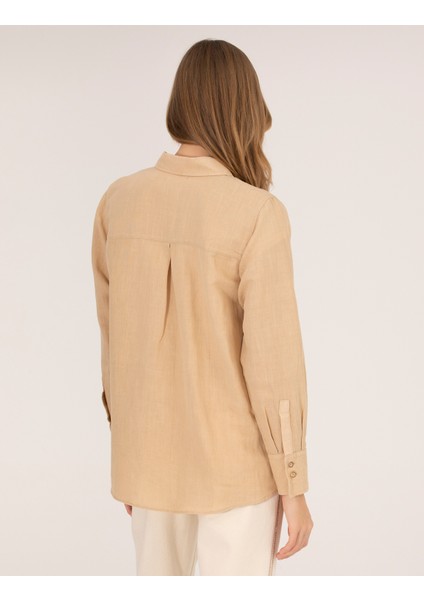 Kadın Bej Keten Karışımlı Gömlek 50262568-VR011 indirimleri