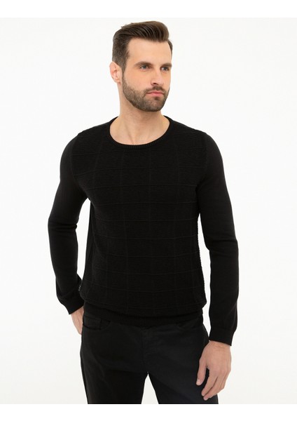 Erkek Siyah Slim Fit Triko Kazak 50218120-VR046 fiyatları