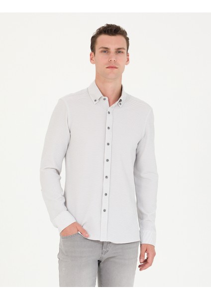 Erkek Açık Gri Slim Fit Uzun Kollu Gömlek 50274595-VR001