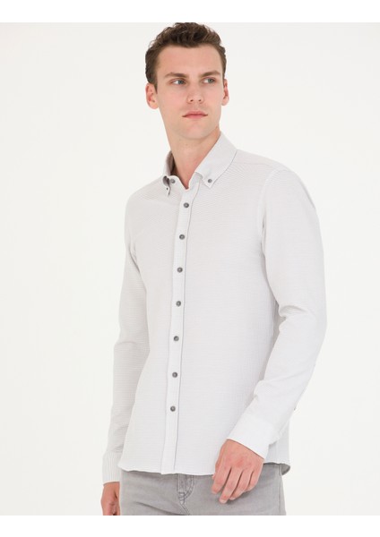Erkek Açık Gri Slim Fit Uzun Kollu Gömlek 50274595-VR001