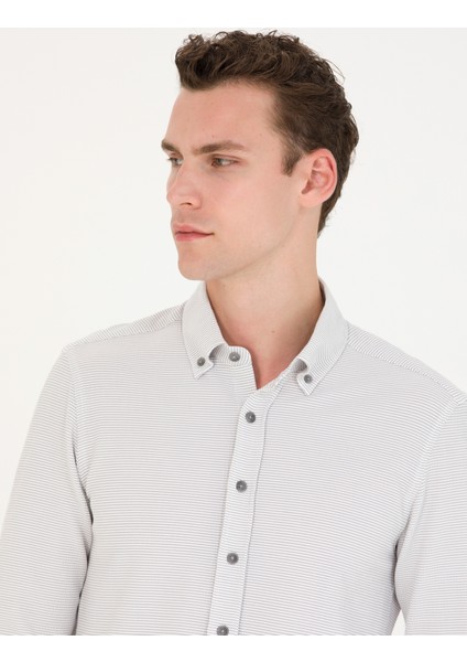 Erkek Açık Gri Slim Fit Uzun Kollu Gömlek 50274595-VR001