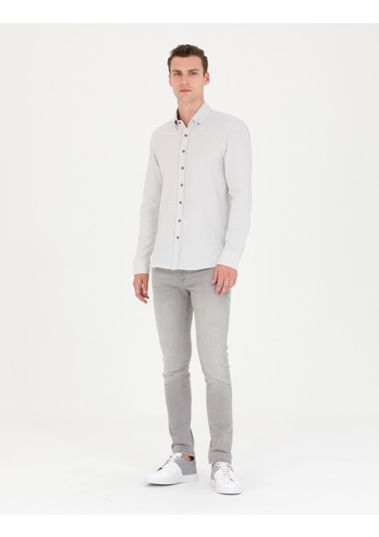 Erkek Açık Gri Slim Fit Uzun Kollu Gömlek 50274595-VR001