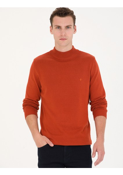 Erkek Kiremit Slim Fit Yarım Balıkçı Yaka Basic Triko Kazak 50276161-VR031 modelleri