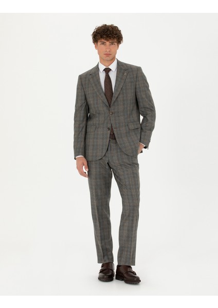 Erkek %100 Yün Füme Slim Fit Takım Elbise 50274246-VR058