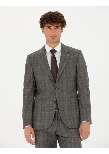 Erkek %100 Yün Füme Slim Fit Takım Elbise 50274246-VR058 fırsatları