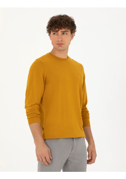 Erkek Safran Slim Fit Bisiklet Yaka Yün Karışımlı Basic Triko Kazak 50270054-VR043