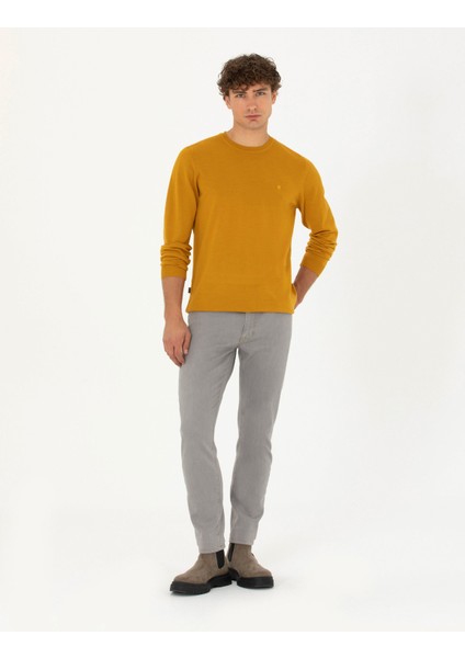 Erkek Safran Slim Fit Bisiklet Yaka Yün Karışımlı Basic Triko Kazak 50270054-VR043