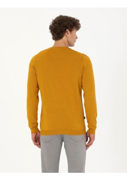 Erkek Safran Slim Fit Bisiklet Yaka Yün Karışımlı Basic Triko Kazak 50270054-VR043
