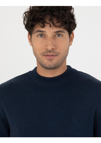 Erkek Lacivert Melanj Slim Fit Yarım Balıkçı Yaka Basic Triko Kazak 50276158-VR120 fiyatları