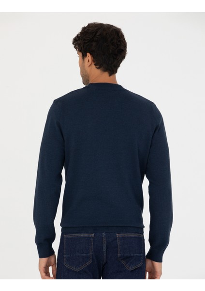 Erkek Lacivert Melanj Slim Fit Yarım Balıkçı Yaka Basic Triko Kazak 50276158-VR120 indirimleri