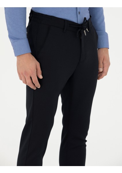 Erkek Lacivert Slim Fit Çizgili Beli Lastikli Bağcıklı Kanvas Pantolon 50279389-VR033 indirimleri