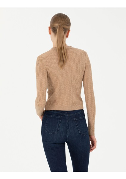 Kadın Bej Ex Slim Fit V Yaka Kazak 50276221-VR011 indirimleri