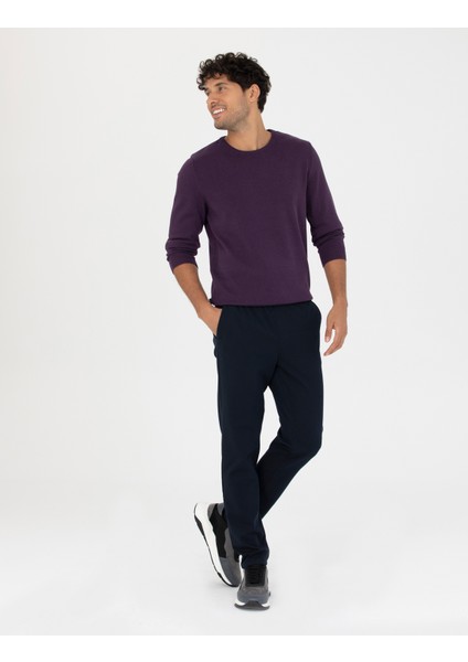 Erkek Mor Slim Fit Bisiklet Yaka Basic Triko Kazak 50270179-Vr038