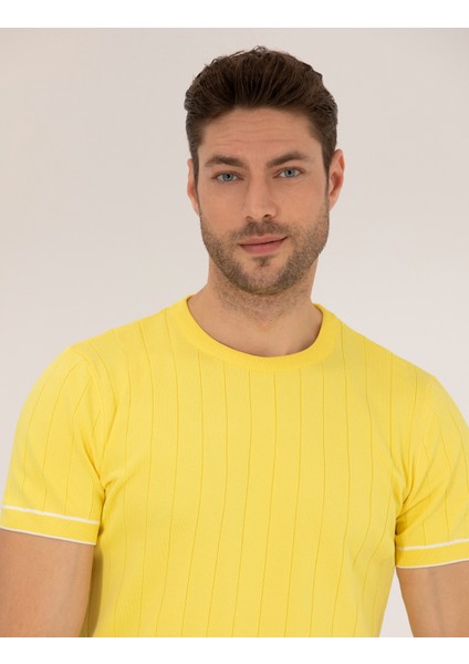 Erkek Açık Sarı Slim Fit Bisiklet Yaka Triko Tişört 50268875-VR004 fiyatları