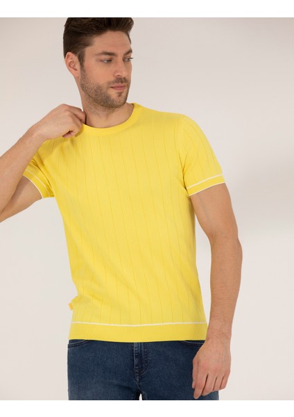 Erkek Açık Sarı Slim Fit Bisiklet Yaka Triko Tişört 50268875-VR004 modelleri