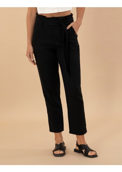 Kadın Siyah Carrot Fit Keten Pantolon 50263920-VR046 fiyatları