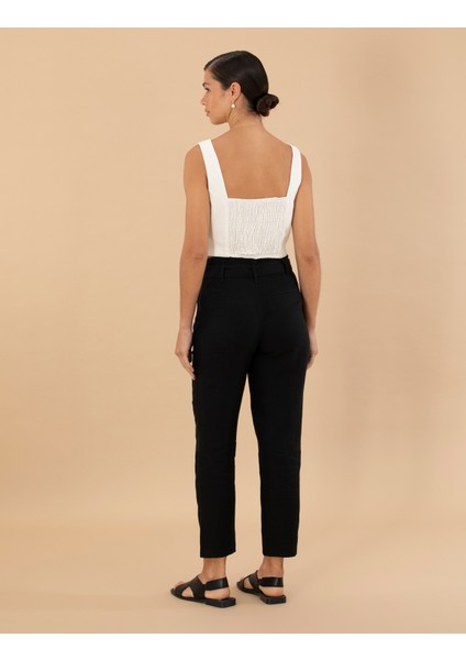 Kadın Siyah Carrot Fit Keten Pantolon 50263920-VR046 fırsatları