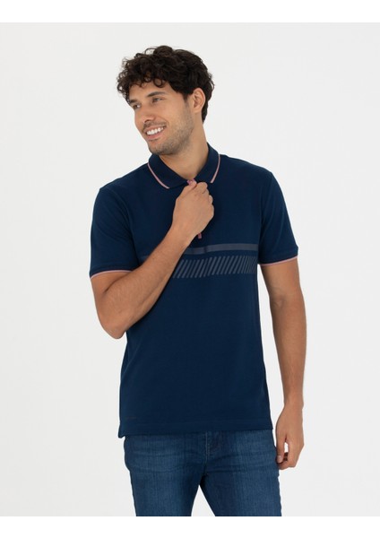 Erkek Lacivert Slim Fit Tişört 50264202-VR033