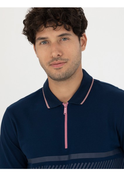 Erkek Lacivert Slim Fit Tişört 50264202-VR033 fiyatları