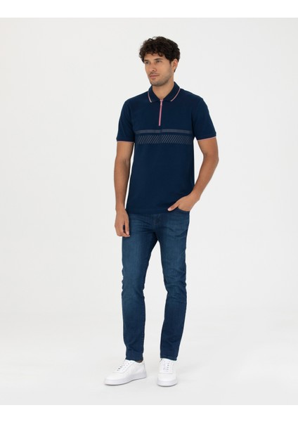 Erkek Lacivert Slim Fit Tişört 50264202-VR033 fırsatları