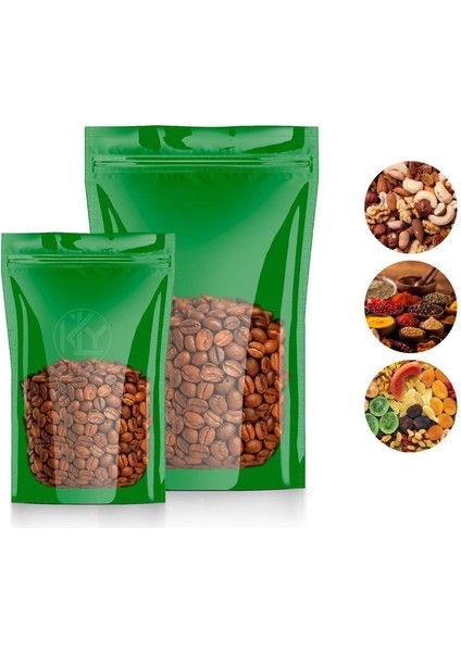Yeşil Şeffaf Metalize Doypack 11X18+3,5 cm 100 gr 100 Adet