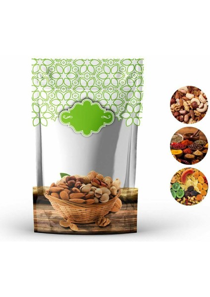 Yeşi̇l Kuruyemi̇ş Desenli̇ Doypack 20 x 30+5 cm 1000 gr 1000 Adet
