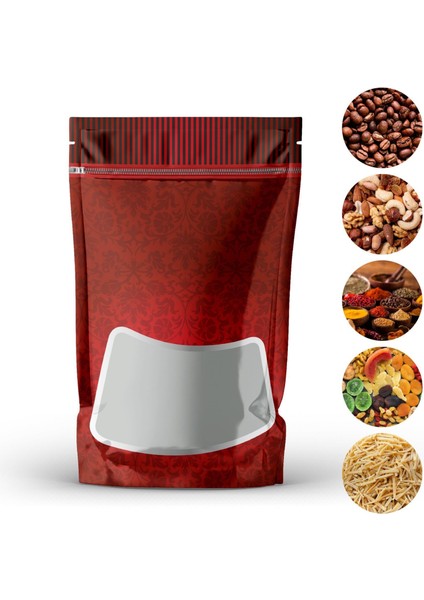 Kırmızı Zemin Pencereli Doypack 13 x 20+4 cm 250 gr 1000 Adet