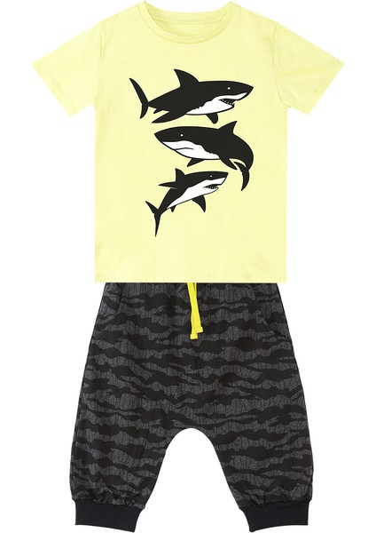 Sharks Erkek Çocuk T-Shirt Kapri Şort Takım