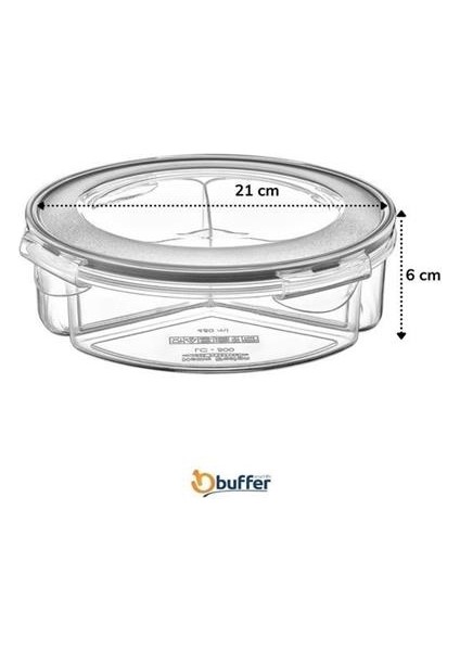 3 Bölmeli Sızdırmaz Contalı Kilitli Kapaklı 1,35 Litre Yuvarlak Erzak Saklama Kabı LC-500