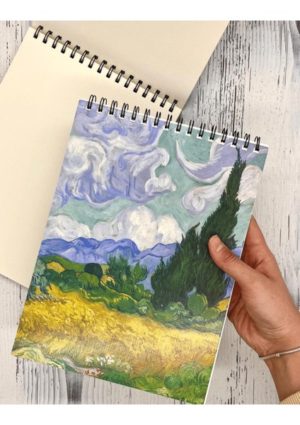 Van Gogh Selvi Ağaçlı Buğday Tarlası Desenli Çizim Defteri 50 Yaprak