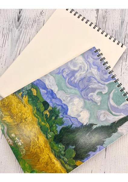 Van Gogh Selvi Ağaçlı Buğday Tarlası Desenli Çizim Defteri 50 Yaprak modelleri