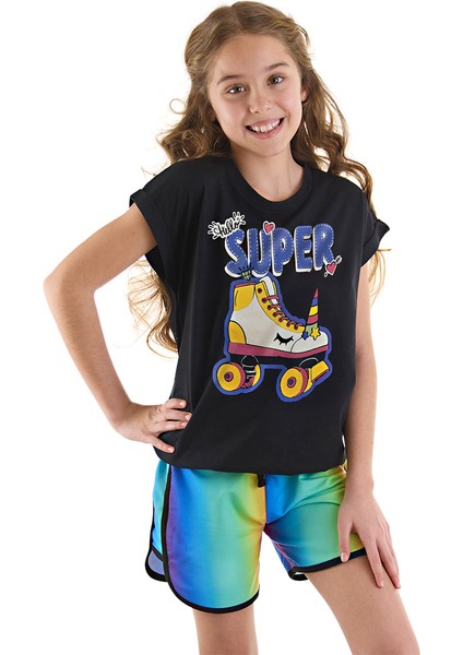 Unicorn Paten Kız Çocuk T-Shirt Şort Takım