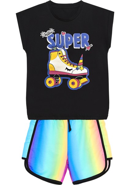 Unicorn Paten Kız Çocuk T-Shirt Şort Takım