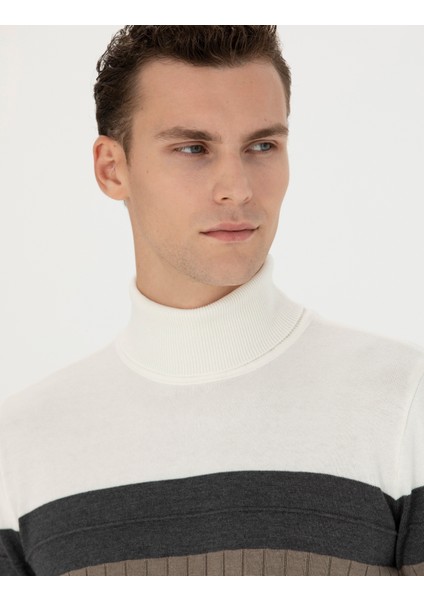 Erkek Vizon Melanj Slim Fit Balıkçı Yaka Triko Kazak 50279430-VR174 fiyatları