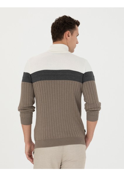 Erkek Vizon Melanj Slim Fit Balıkçı Yaka Triko Kazak 50279430-VR174 indirimleri