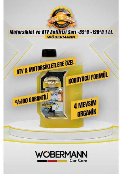 Motorsiklet ve Atv Antifrizi Sarı 4 Mevsim Organik G13 -52°c +128°C 1 Lt.