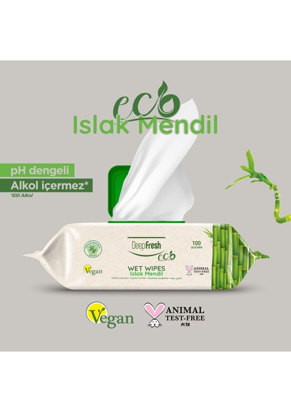 Deep Fresh Eco Serisi Bambu Islak Mendil 100 Yaprak